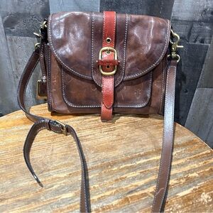 Frye Brown Leather Bag with Black Stripes